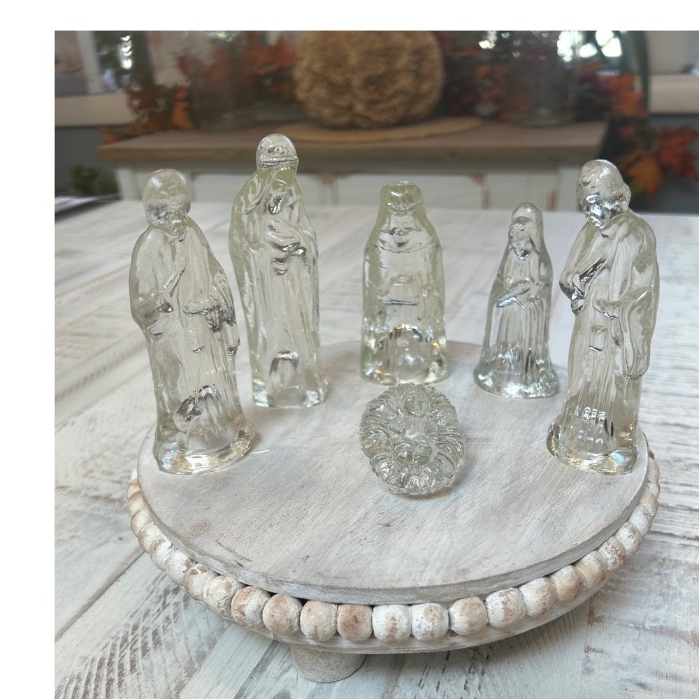 Clear Glass Nativity Set 7 Piece Manger Scene Christmas Figurines